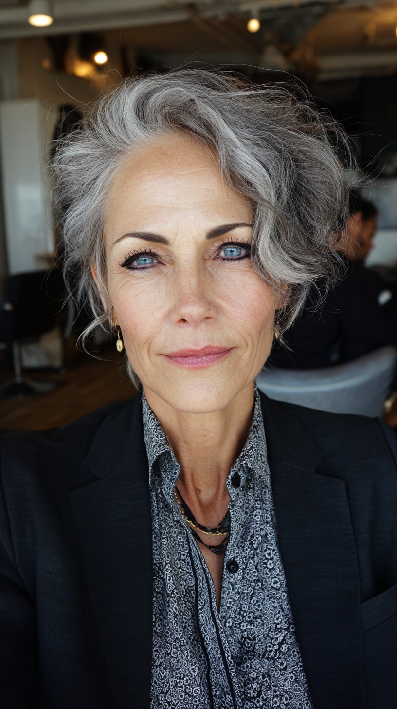 Elegant Silver Loose Waves with Natural Texture