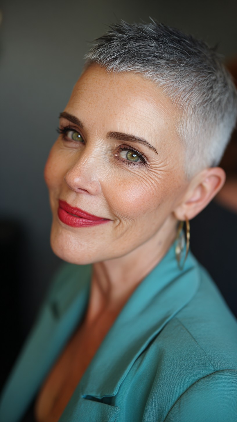 Elegant Silver Ultra-Short Pixie with Textured Top