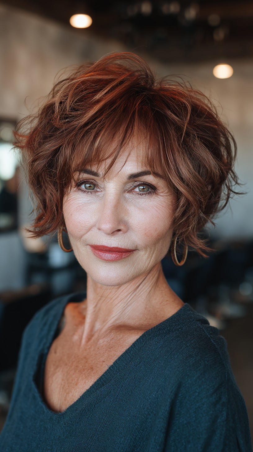 Fiery Copper Tousled Bob with Voluminous Layers