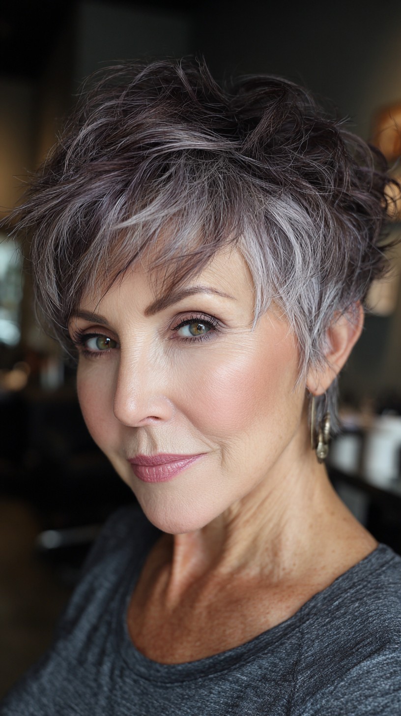 Lavender-Tinted Textured Pixie for Mature Flair