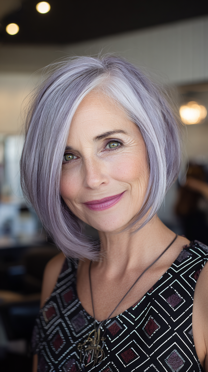 Playful Lavender Blunt Bob with Subtle Textures