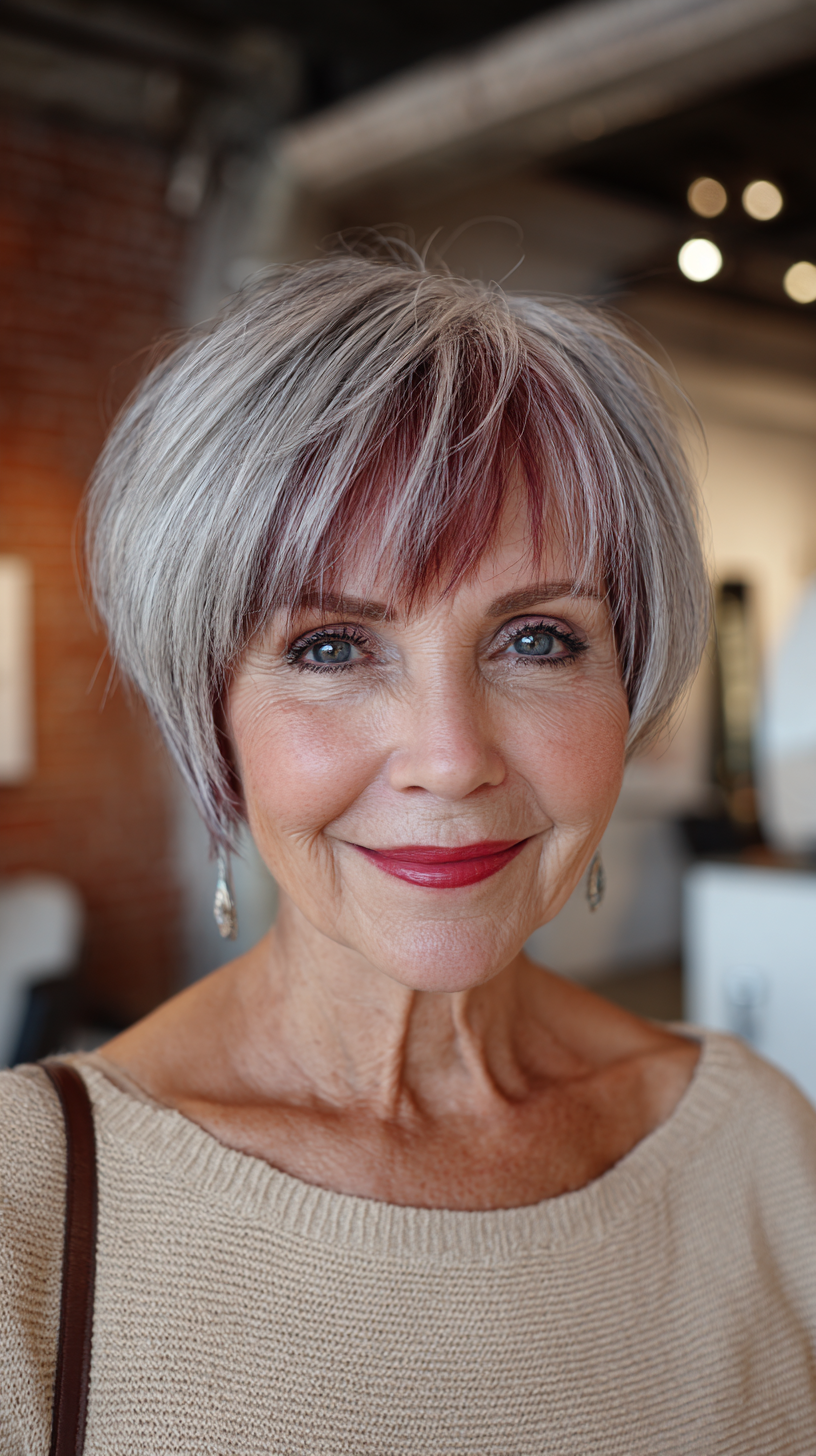 Playful Textured Bob with Subtle Burgundy Highlights