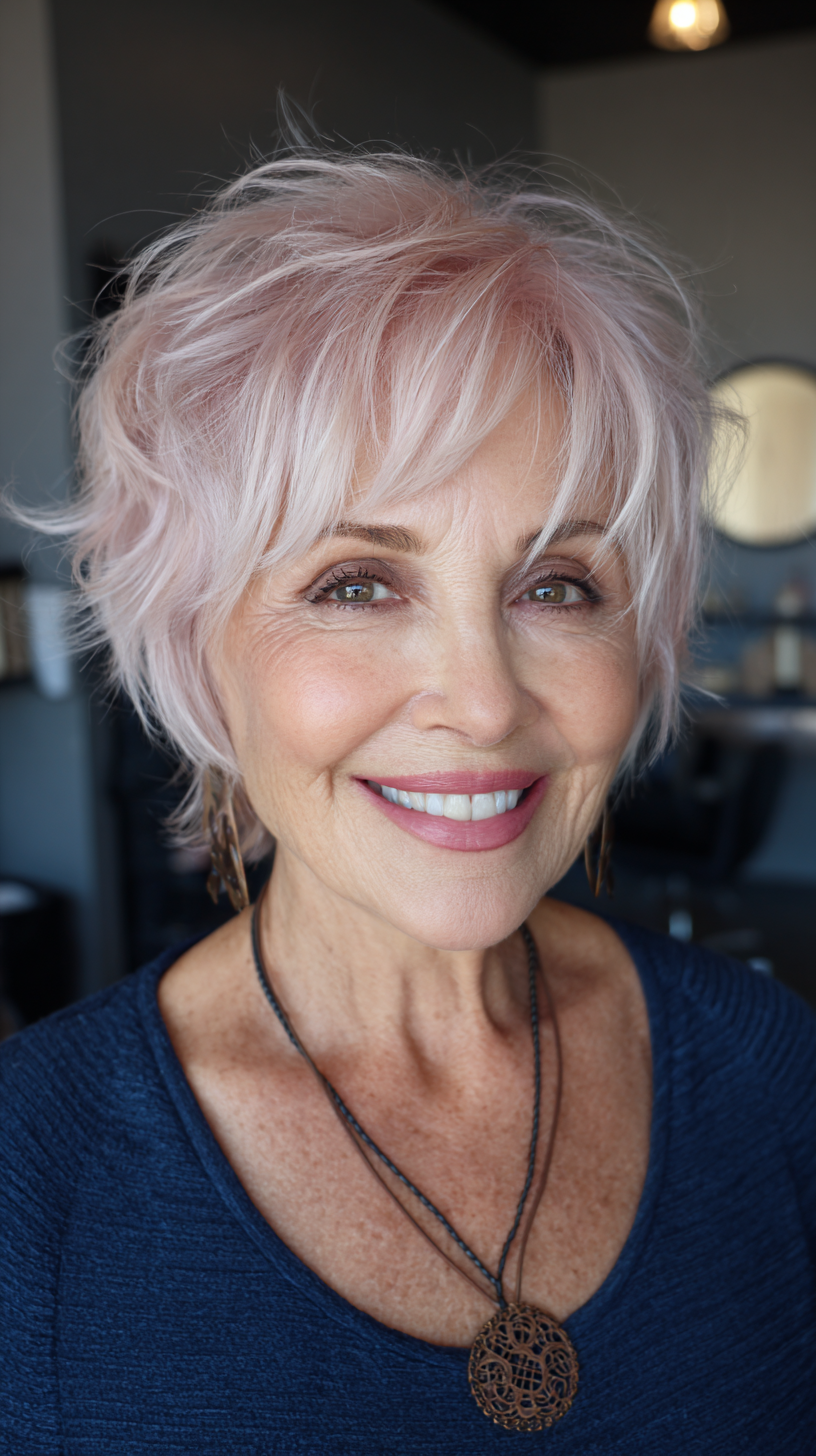 Playful Textured Pixie with Subtle Pink Highlights