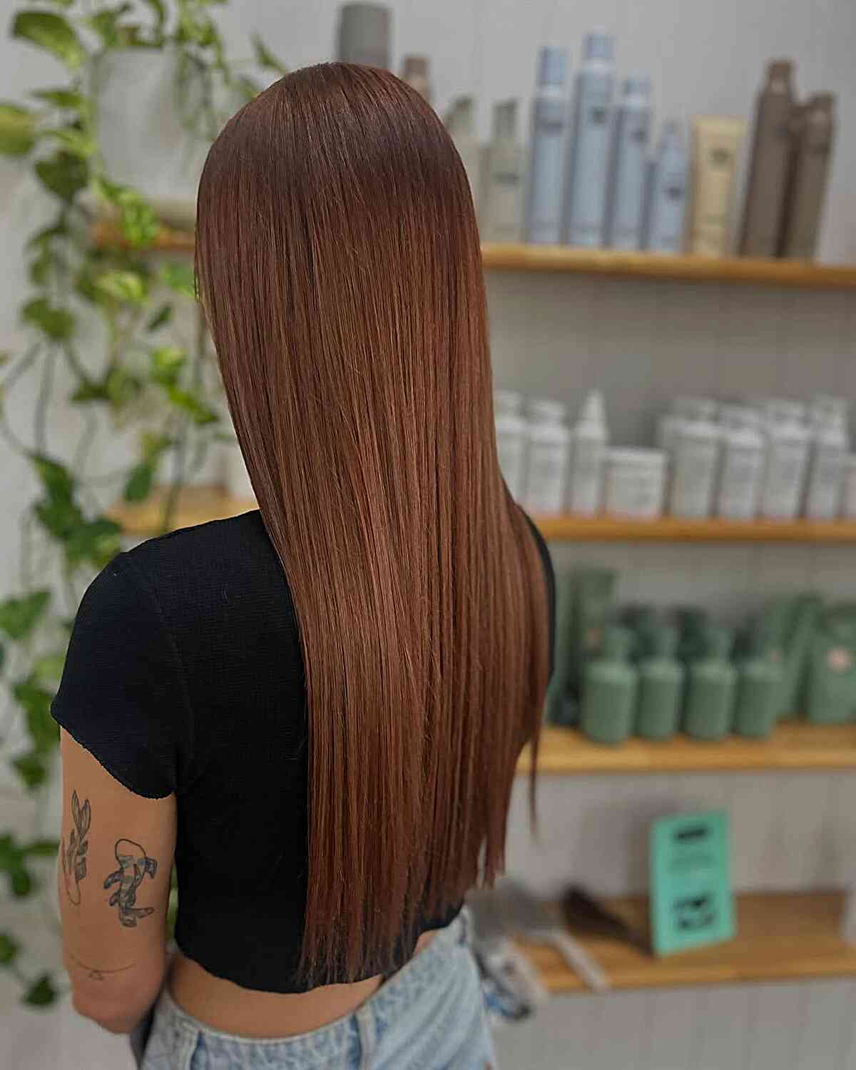 Sleek Copper Long Hair with a Glossy Finish