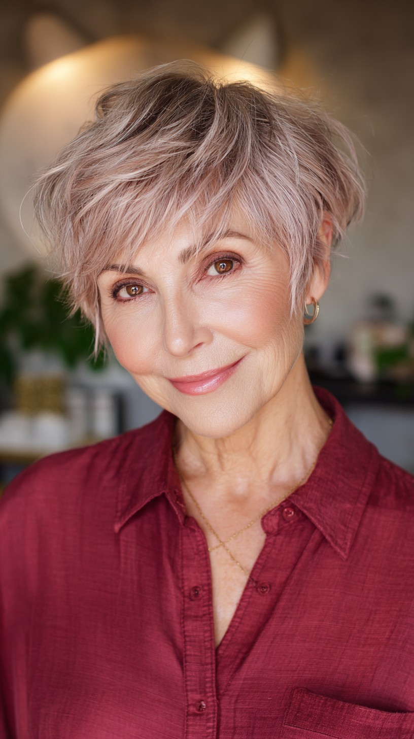 Stylish Silver Feathered Pixie for Mature Women