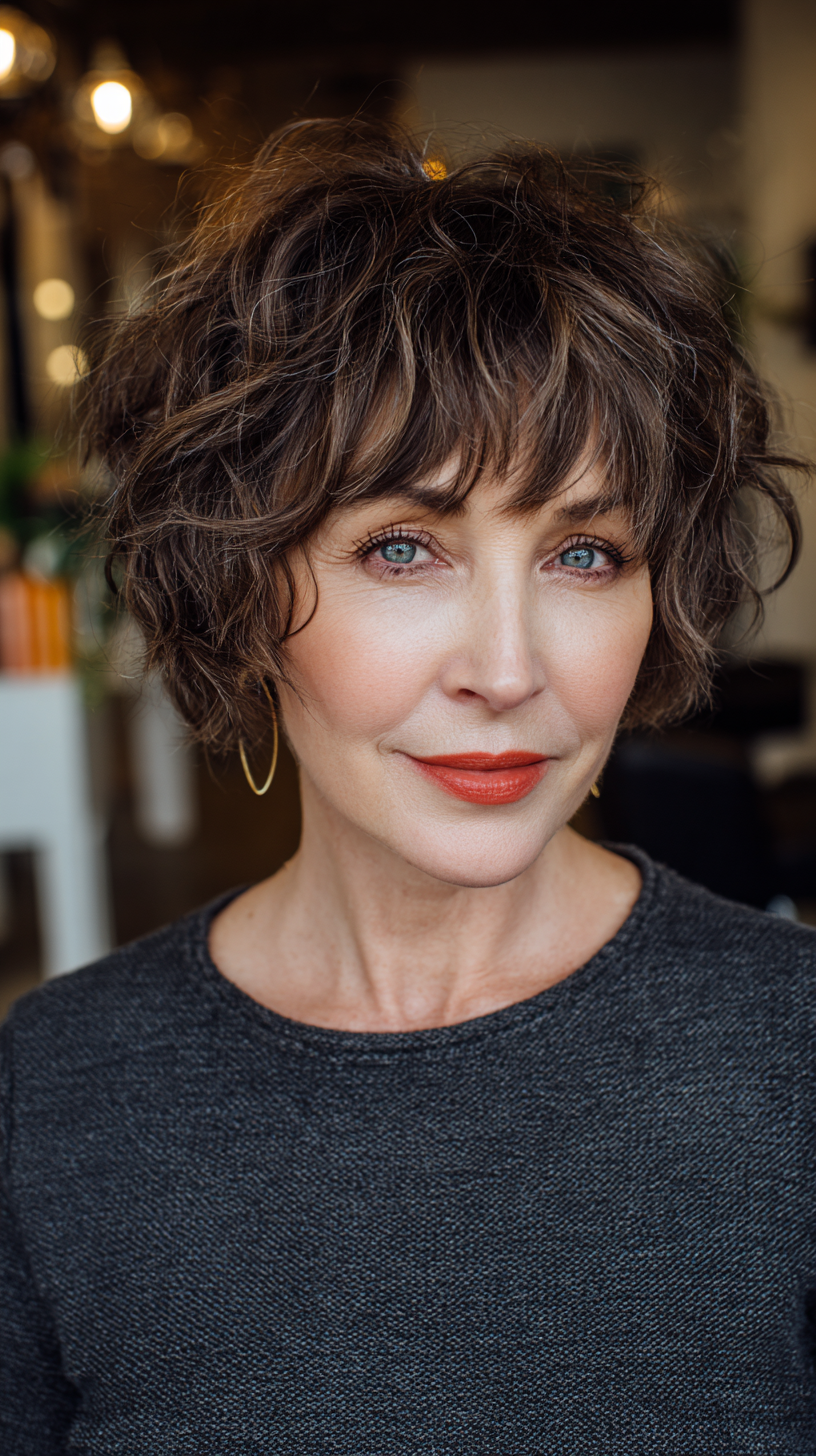 Textured Curly Crop with Soft Bangs