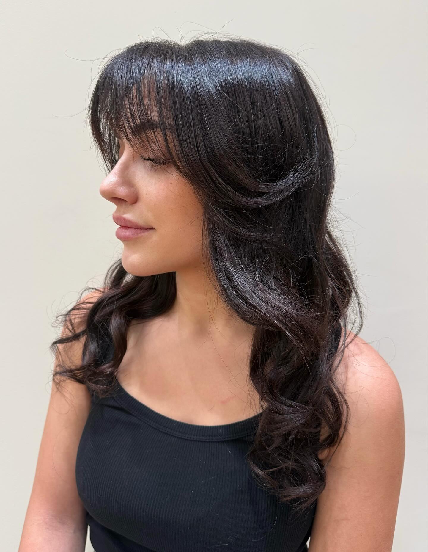 Textured Long Waves with Soft Curtain Bangs