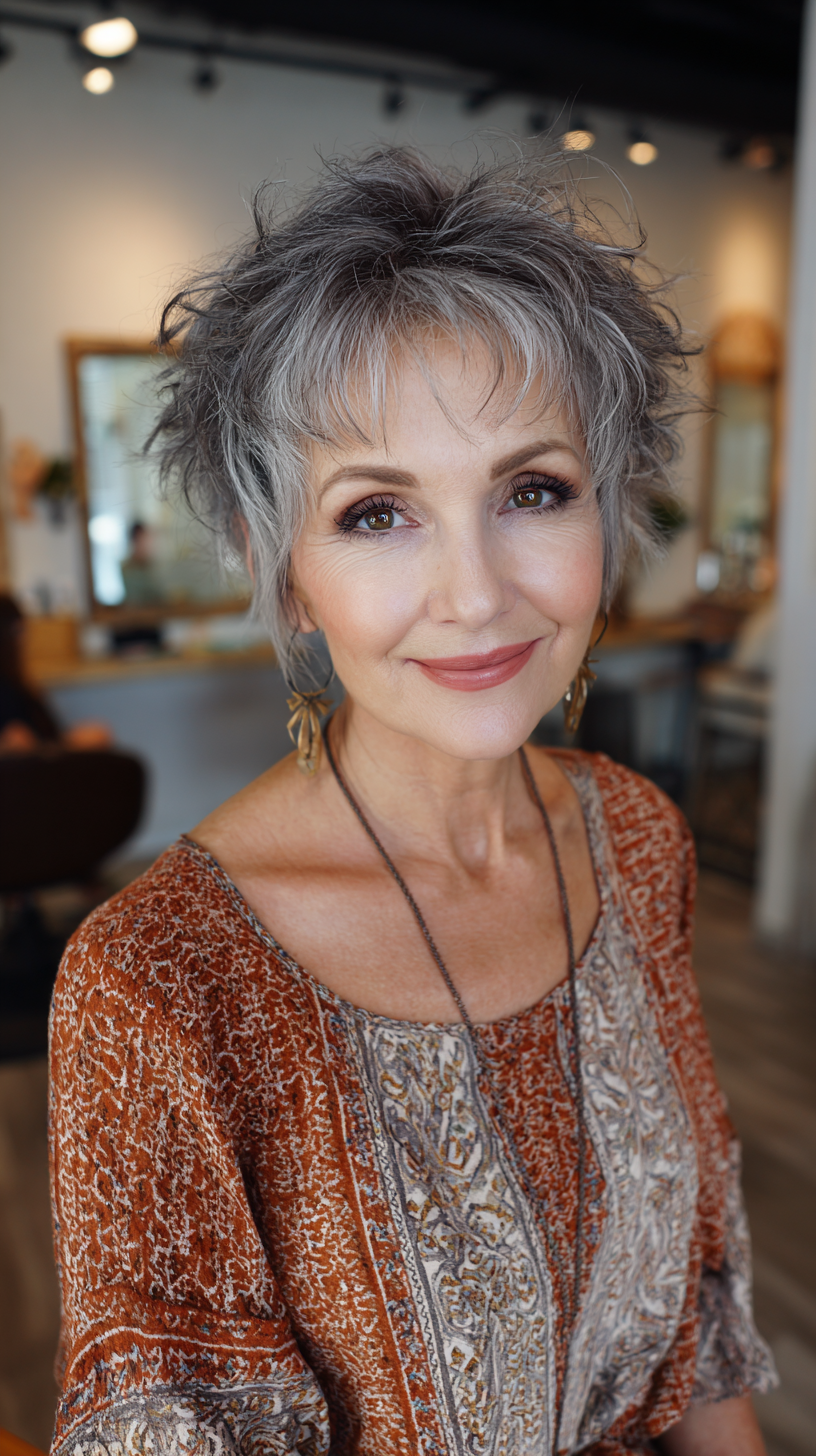 Textured Silver Pixie with Playful Layers