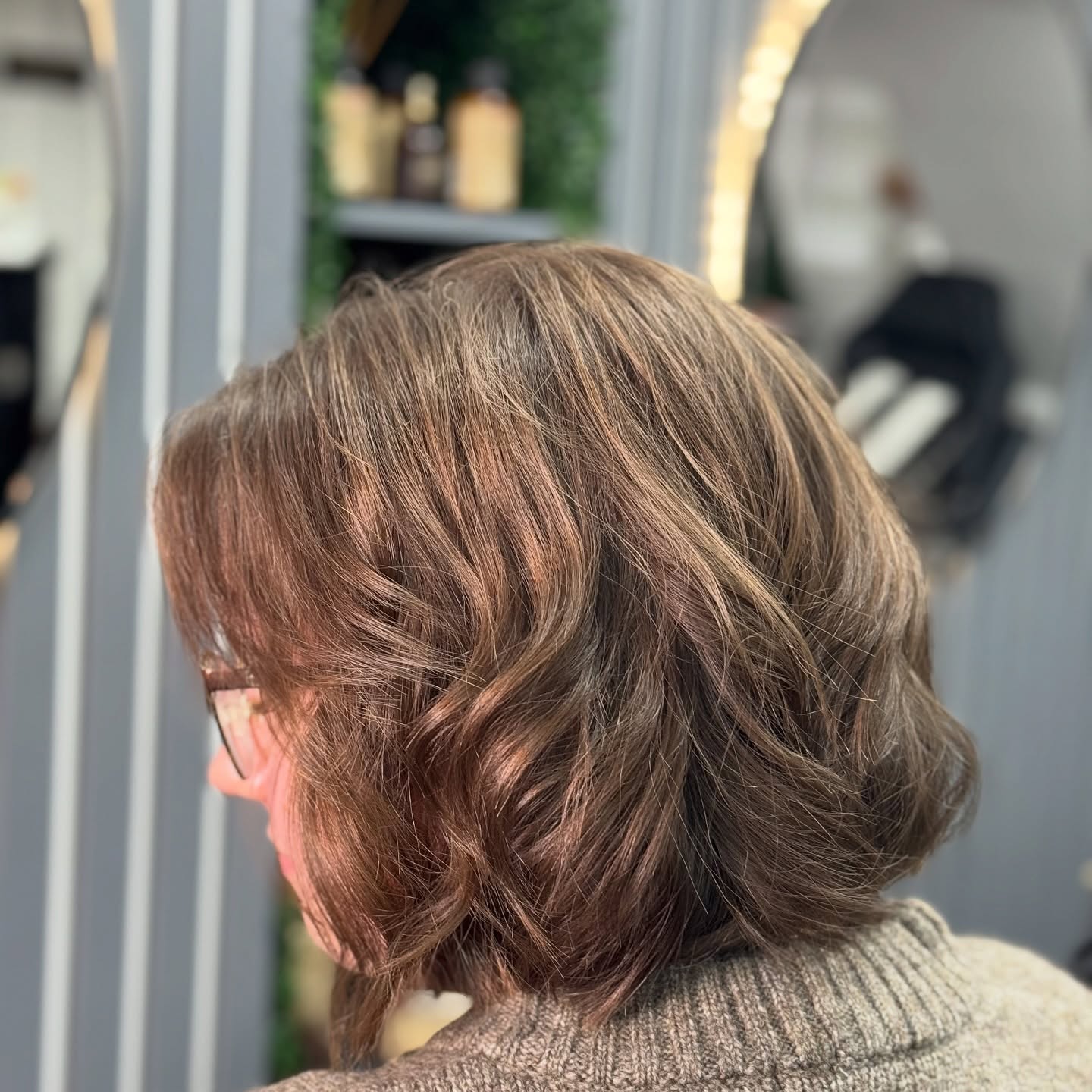 Textured Wavy Bob with Warm Highlights