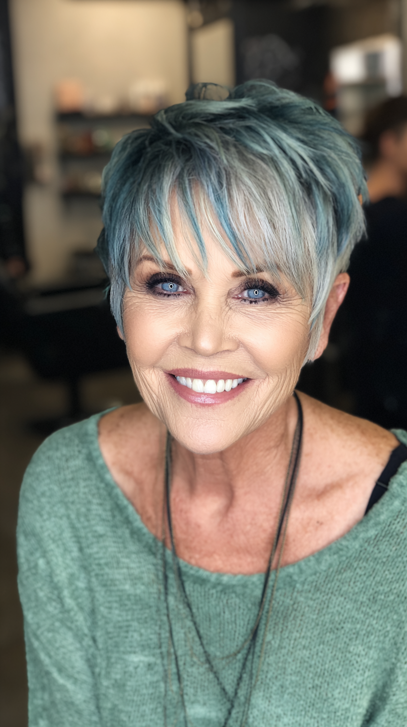 Trendy Textured Pixie with Icy Blue Highlights