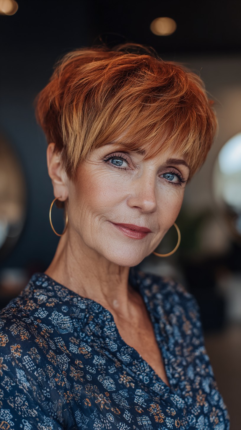 Vibrant Copper Textured Pixie with Undercut