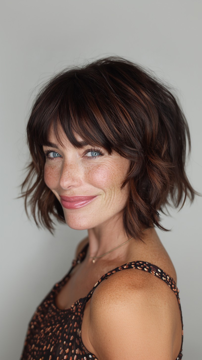 Bouncy Chestnut Waves with Soft Fringe