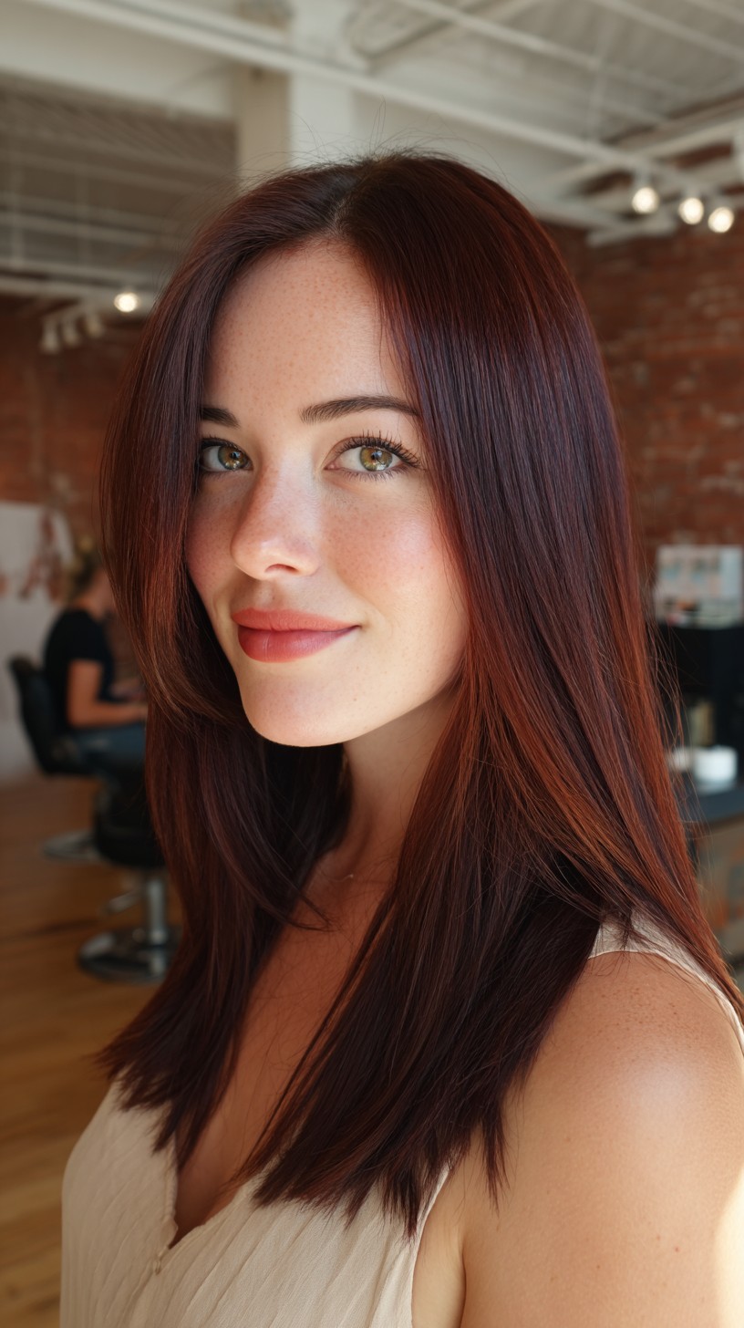 Burgundy-Red Sleek Hair with Subtle Gradient