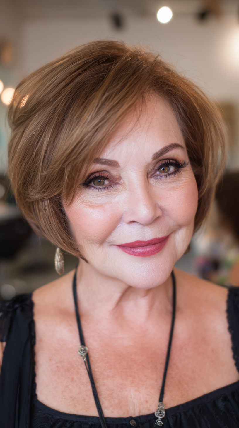 Chic Angled Bob with Soft Volume for Round Faces