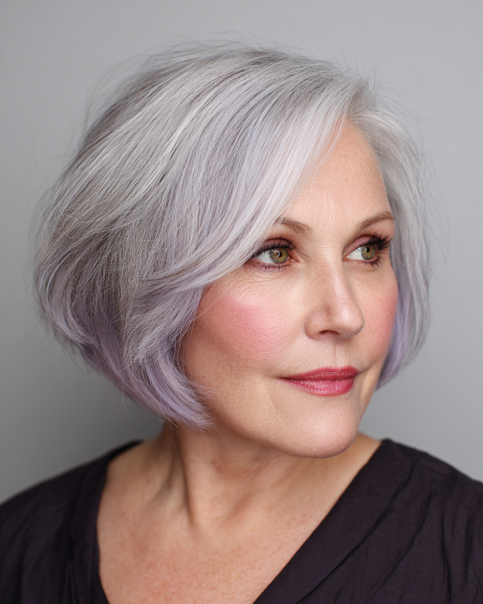 Chic Soft Lavender Layered Bob for Round Faces