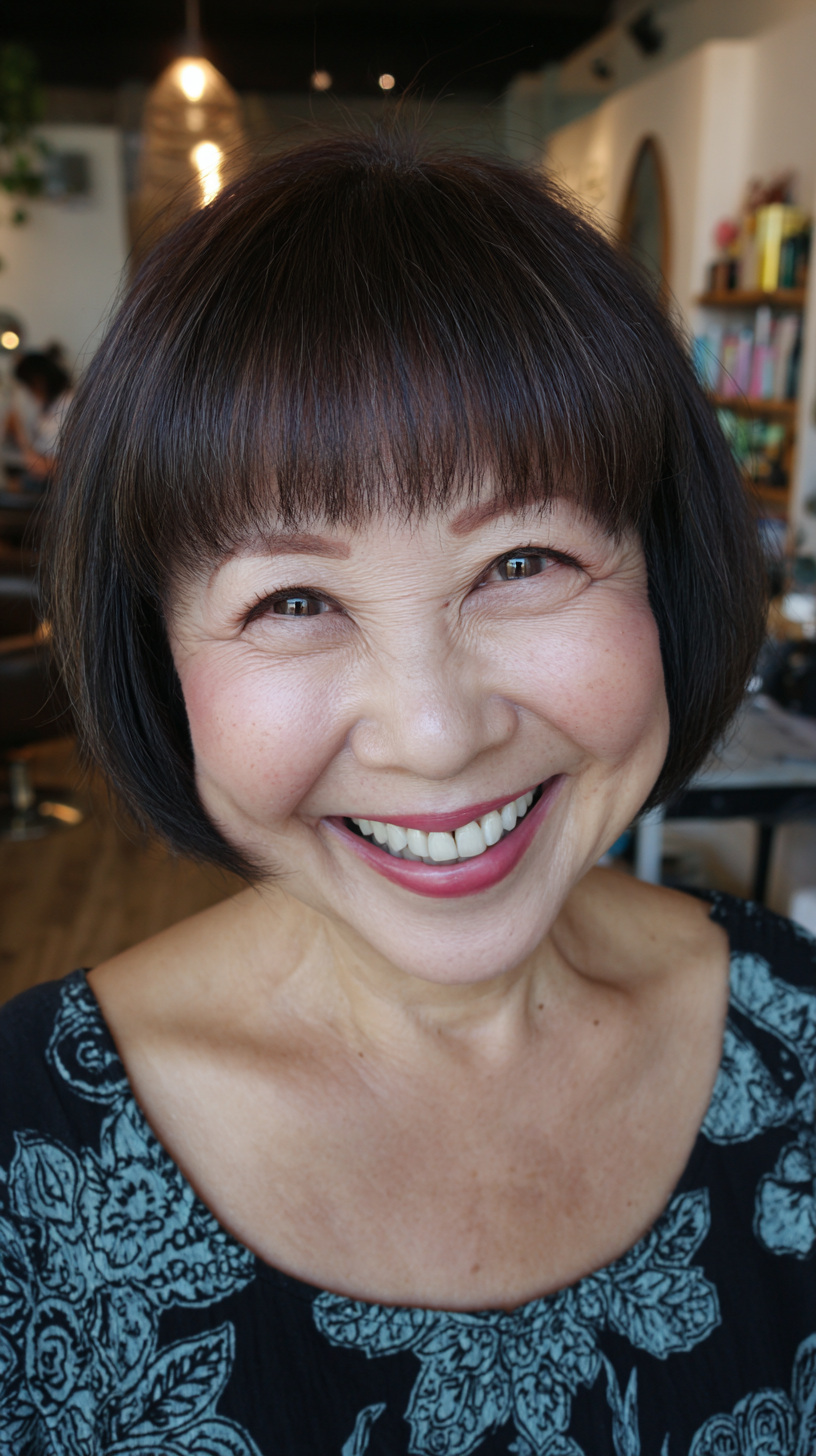 Chic Textured Bob with Soft Bangs for Round Faces