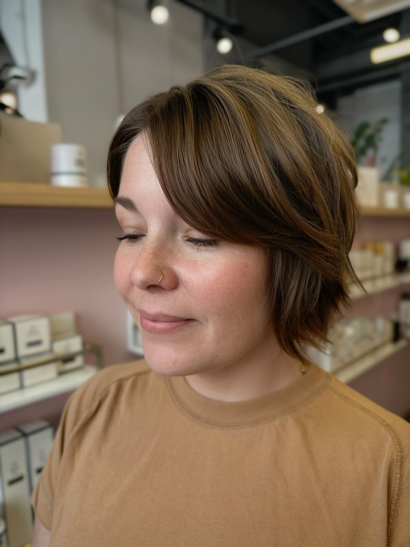 Chic Textured Short Cut with Subtle Highlights