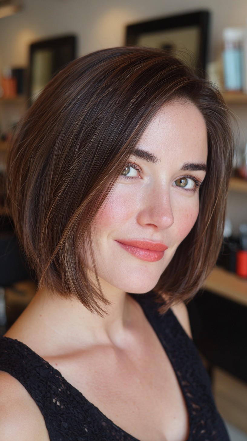 Classic Chestnut A-Line Bob with Textured Ends