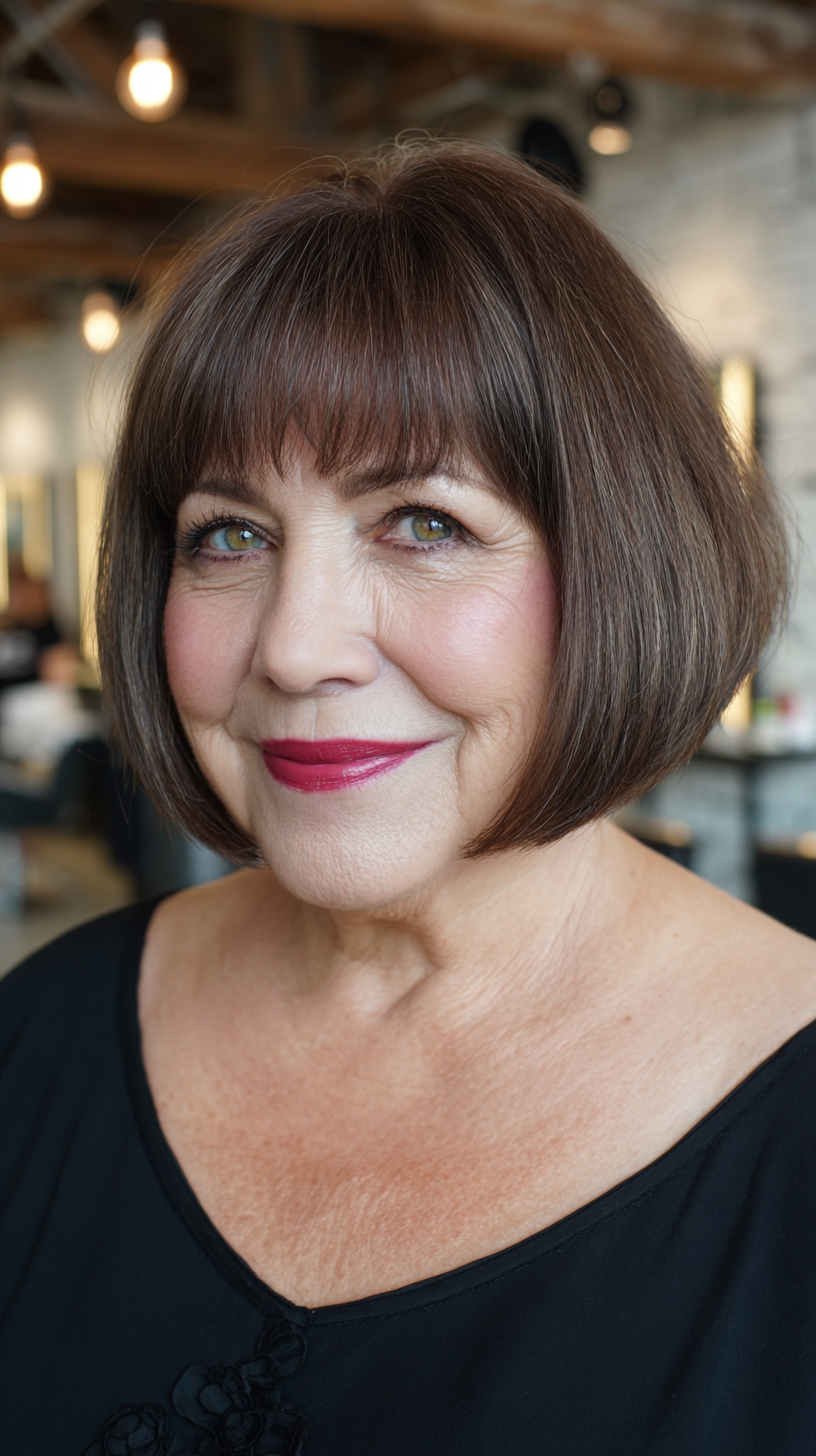 Classic Chin-Length Bob with Soft Bangs for Round Faces