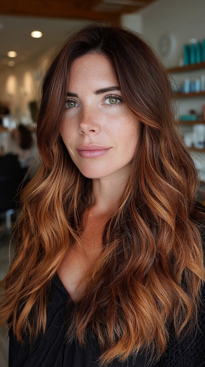 Copper-Toned Beachy Waves with Voluminous Texture