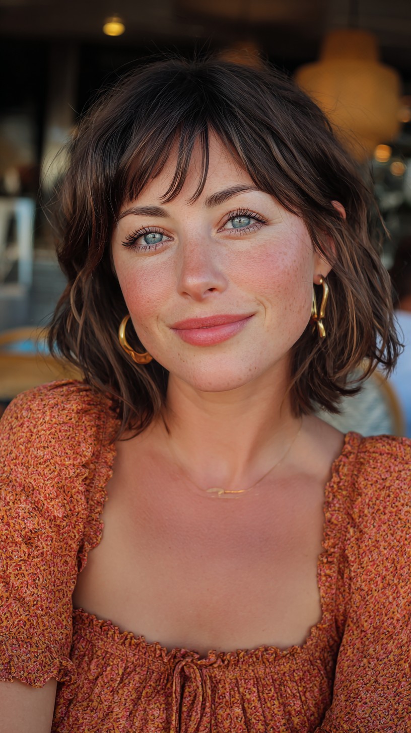 Effortless Chestnut Shag with Wispy Bangs