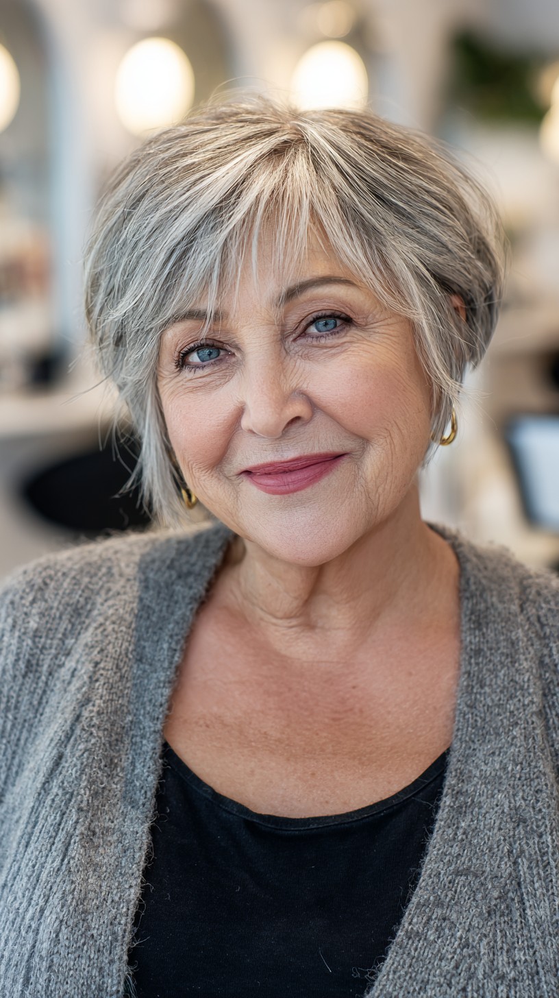 Effortlessly Elegant Silver Layered Cut for Round Faces