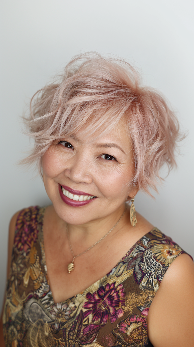 Playful Textured Pixie with Soft Waves for Round Faces