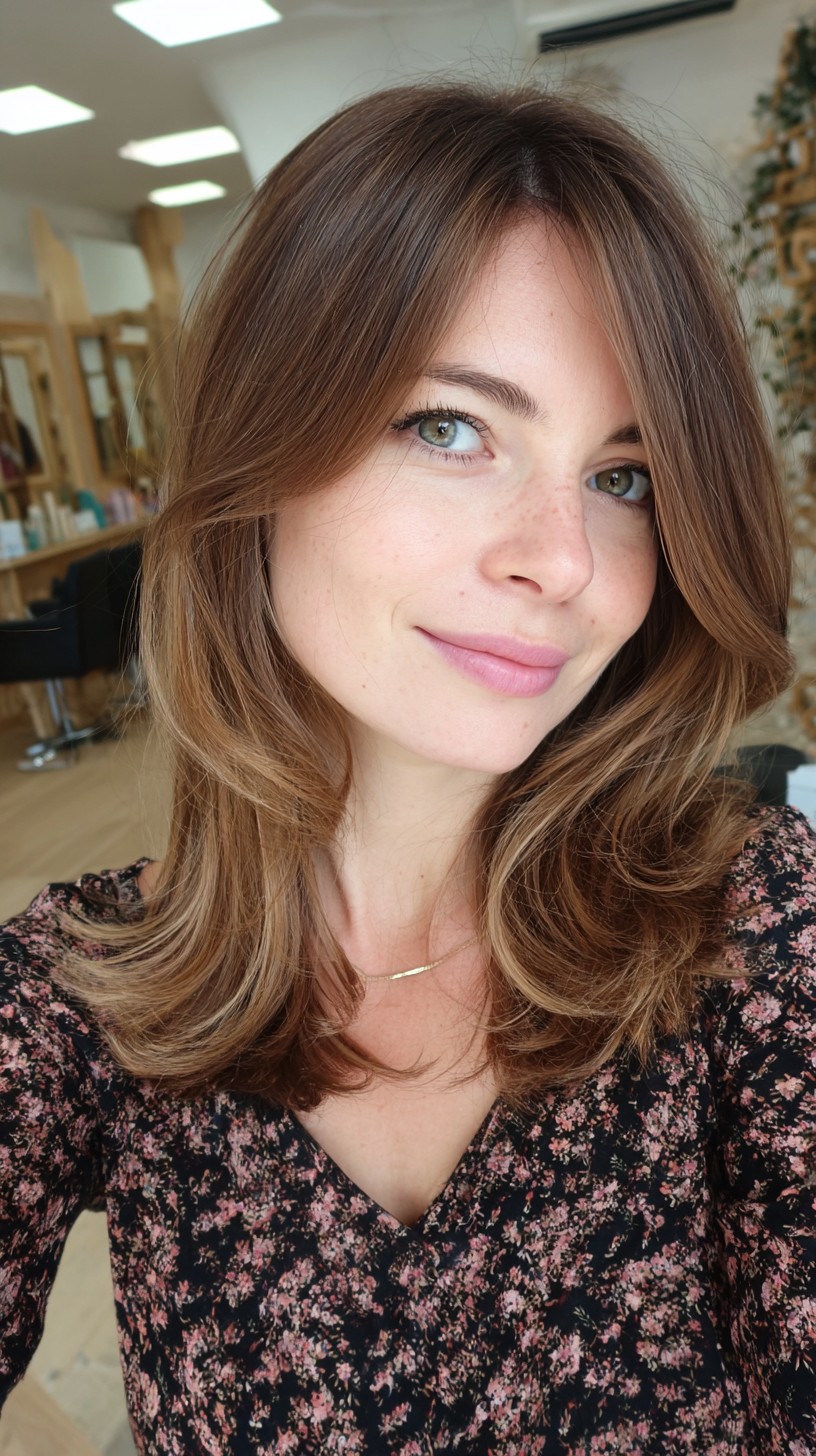 Soft Brunette Waves with Light Balayage Accents