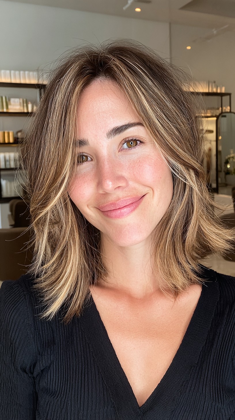 Soft Caramel Waves with Tousled Layers