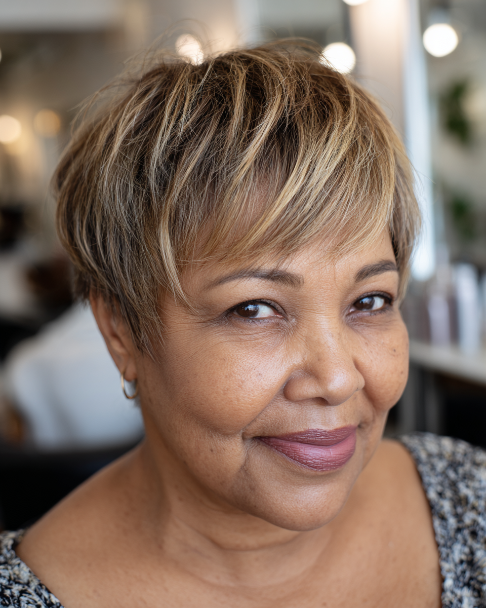 Textured Short Crop with Subtle Highlights for Round Faces