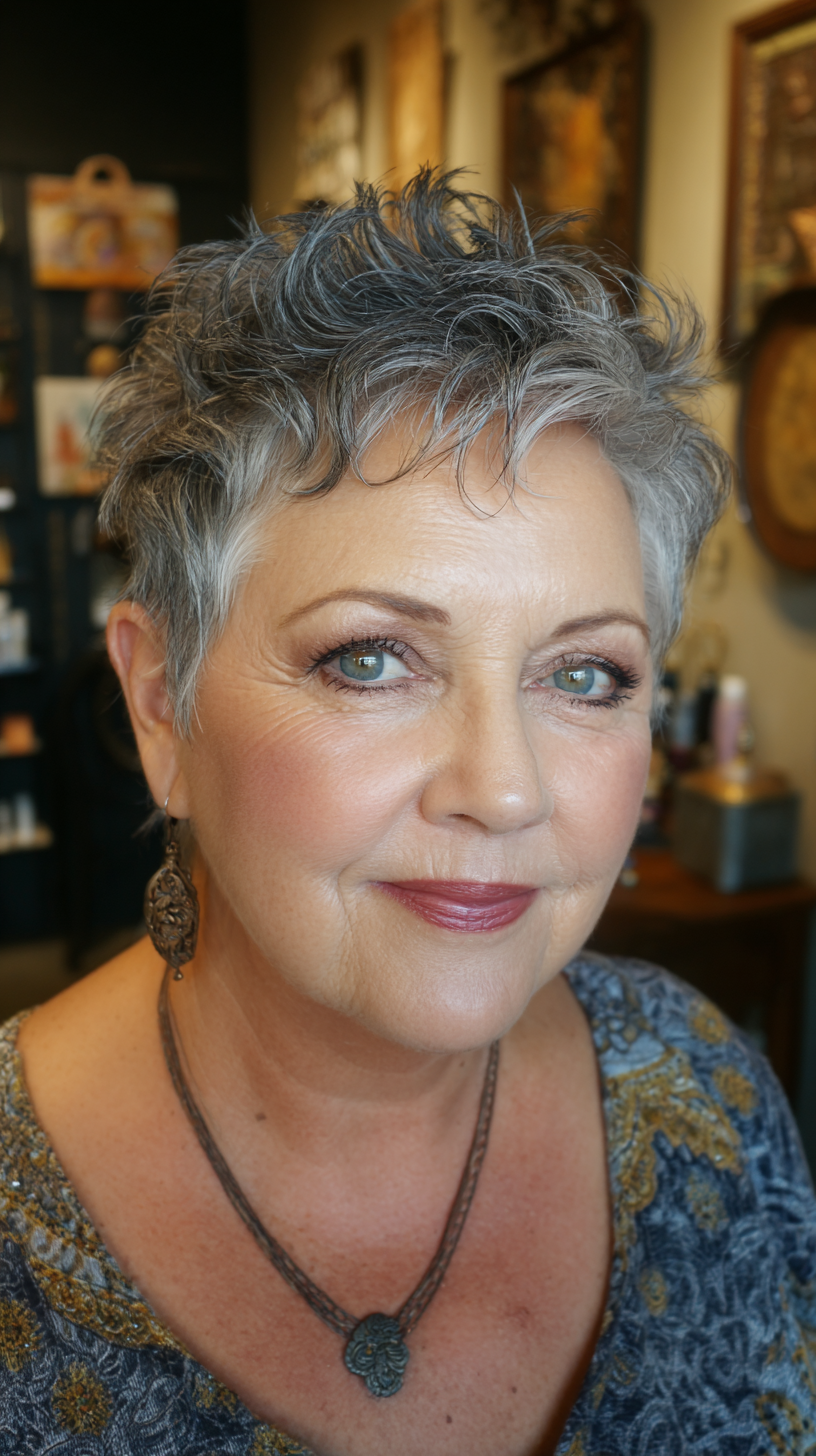 Textured Silver Spiky Pixie for Round Faces