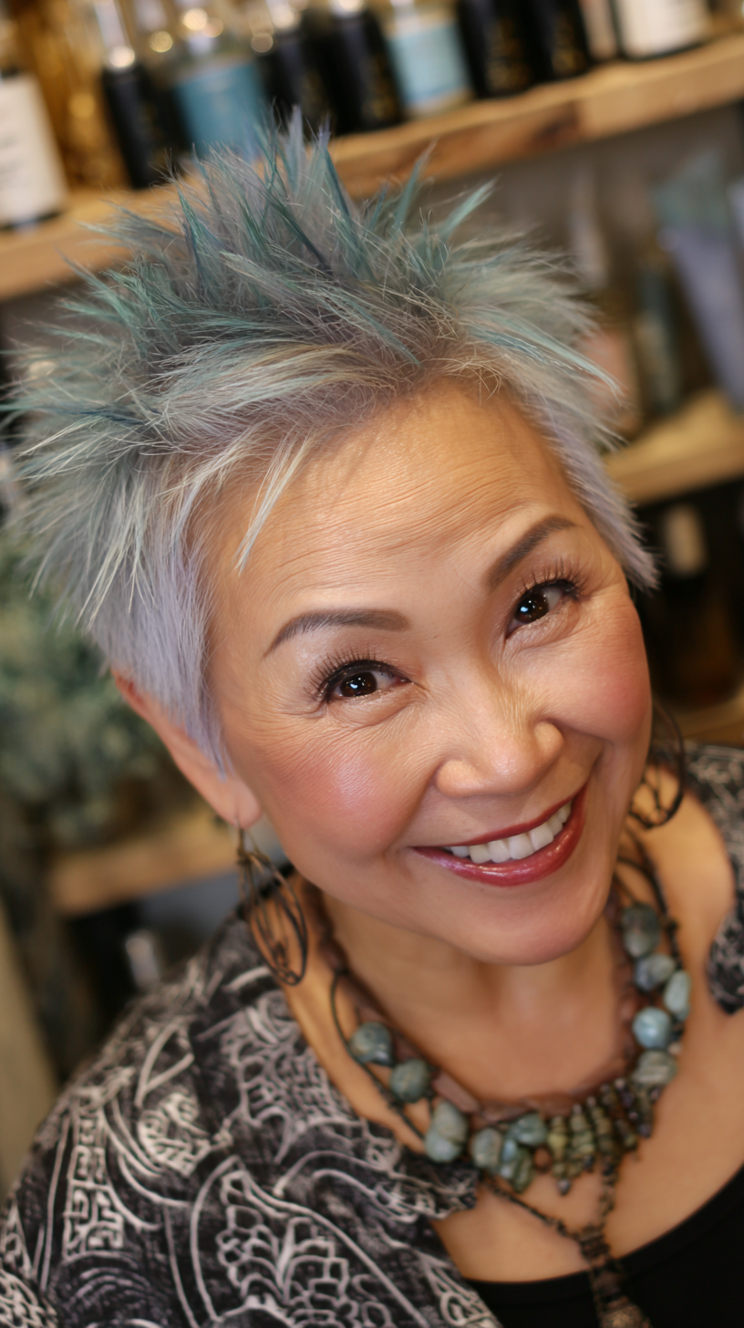 Bold Spiky Cut with Icy Blue Highlights