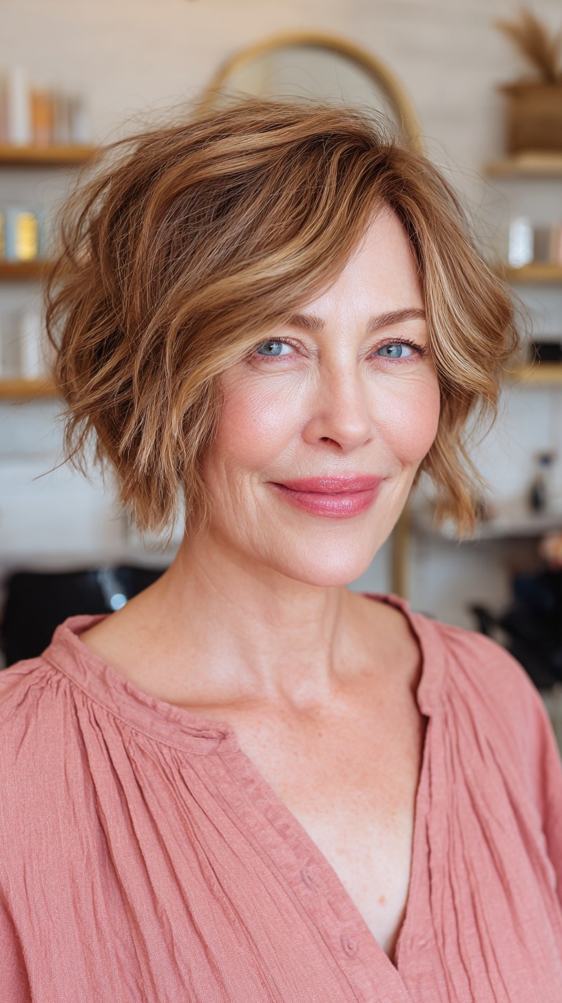 Charming Copper Choppy Bob for Graceful Aging