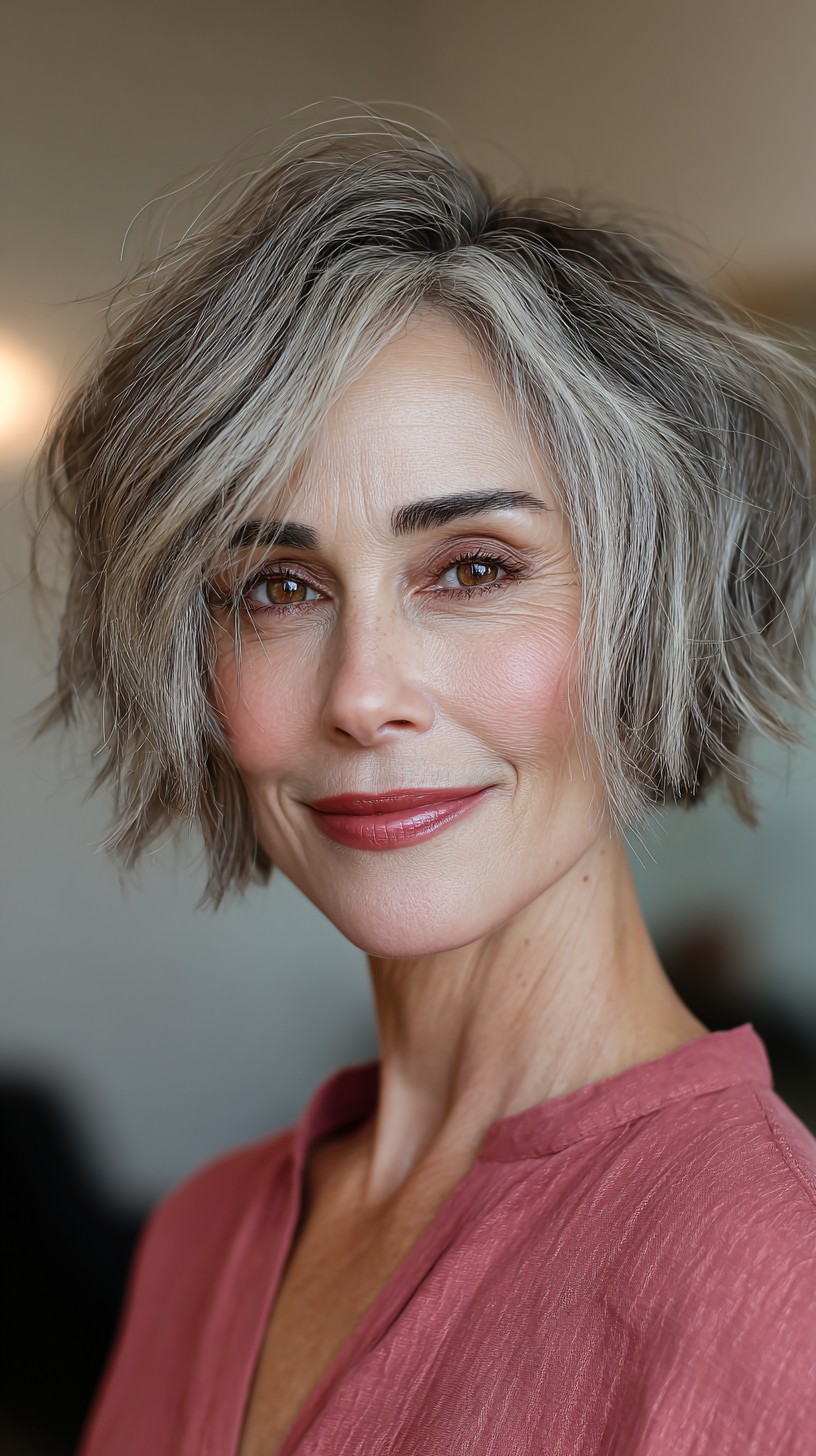 Chic Silver Textured Bob with Subtle Waves