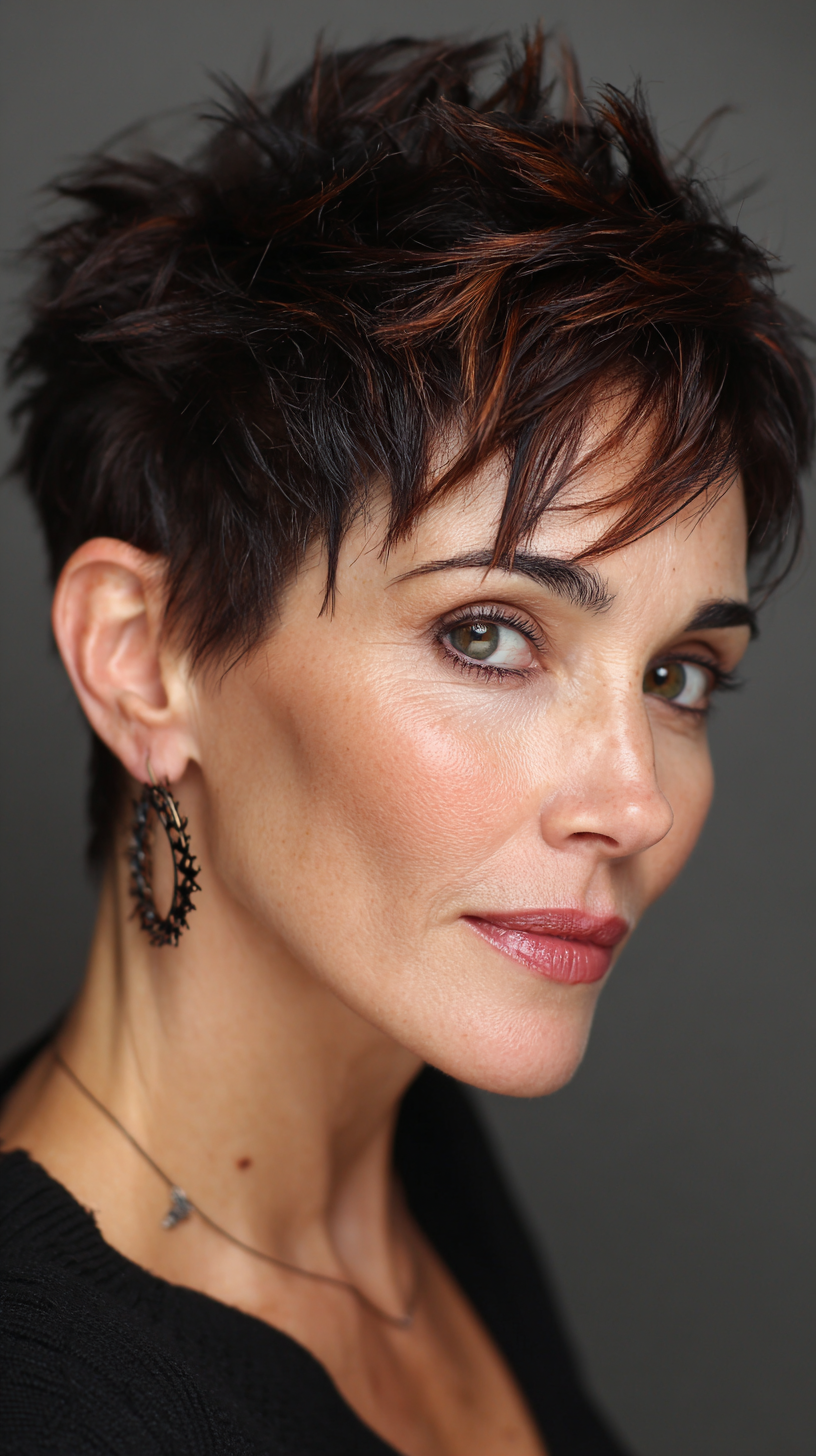Chic Textured Short Spiky Cut with Copper Highlights