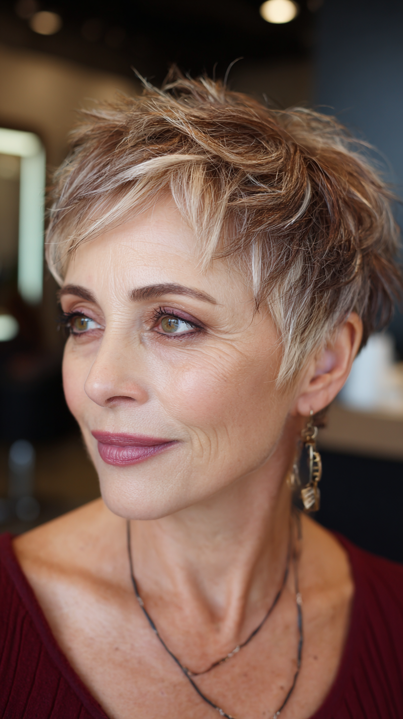 Chic Textured Short Spiky Cut with Subtle Highlights