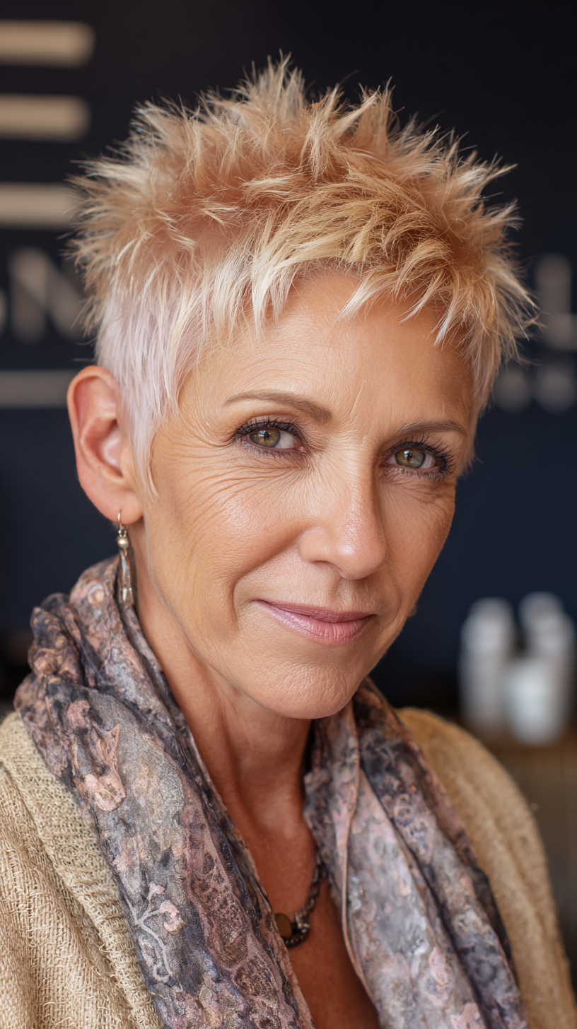 Chic Textured Spiky Cut with Soft Blonde Highlights
