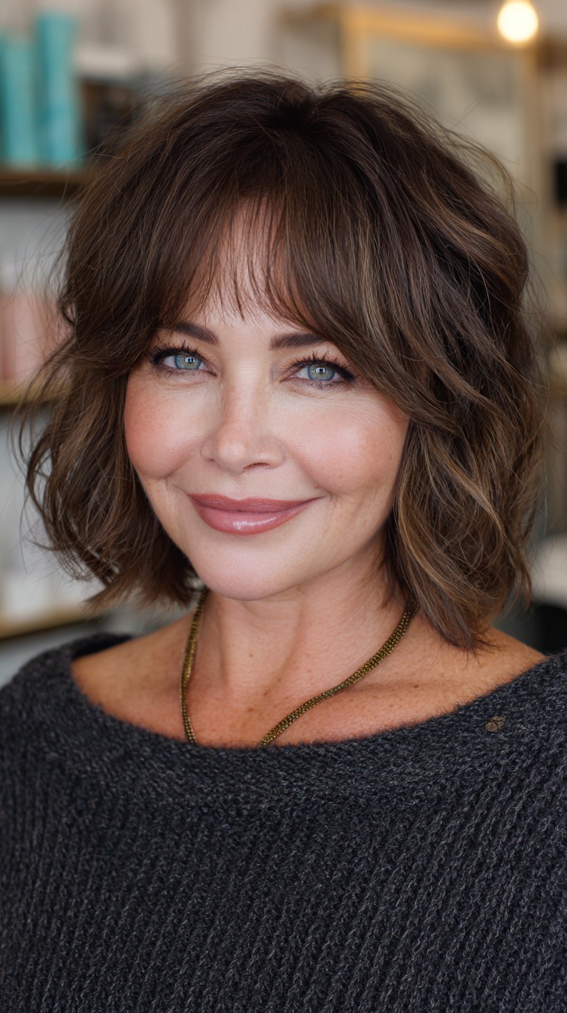 Chocolate-Brown Layered Bob with Face-Framing Highlights