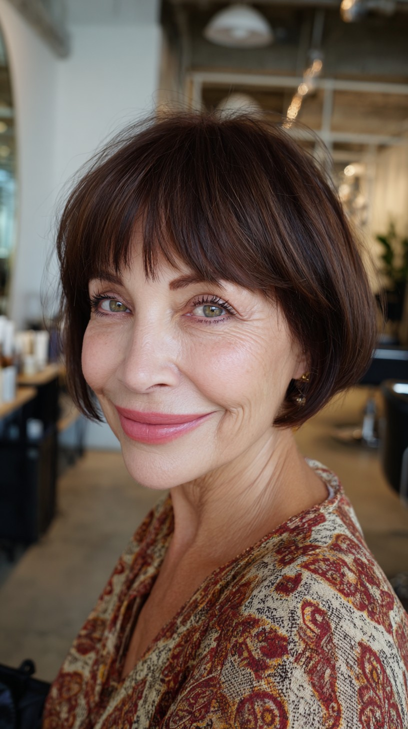 Classic Chestnut Bob with Bangs