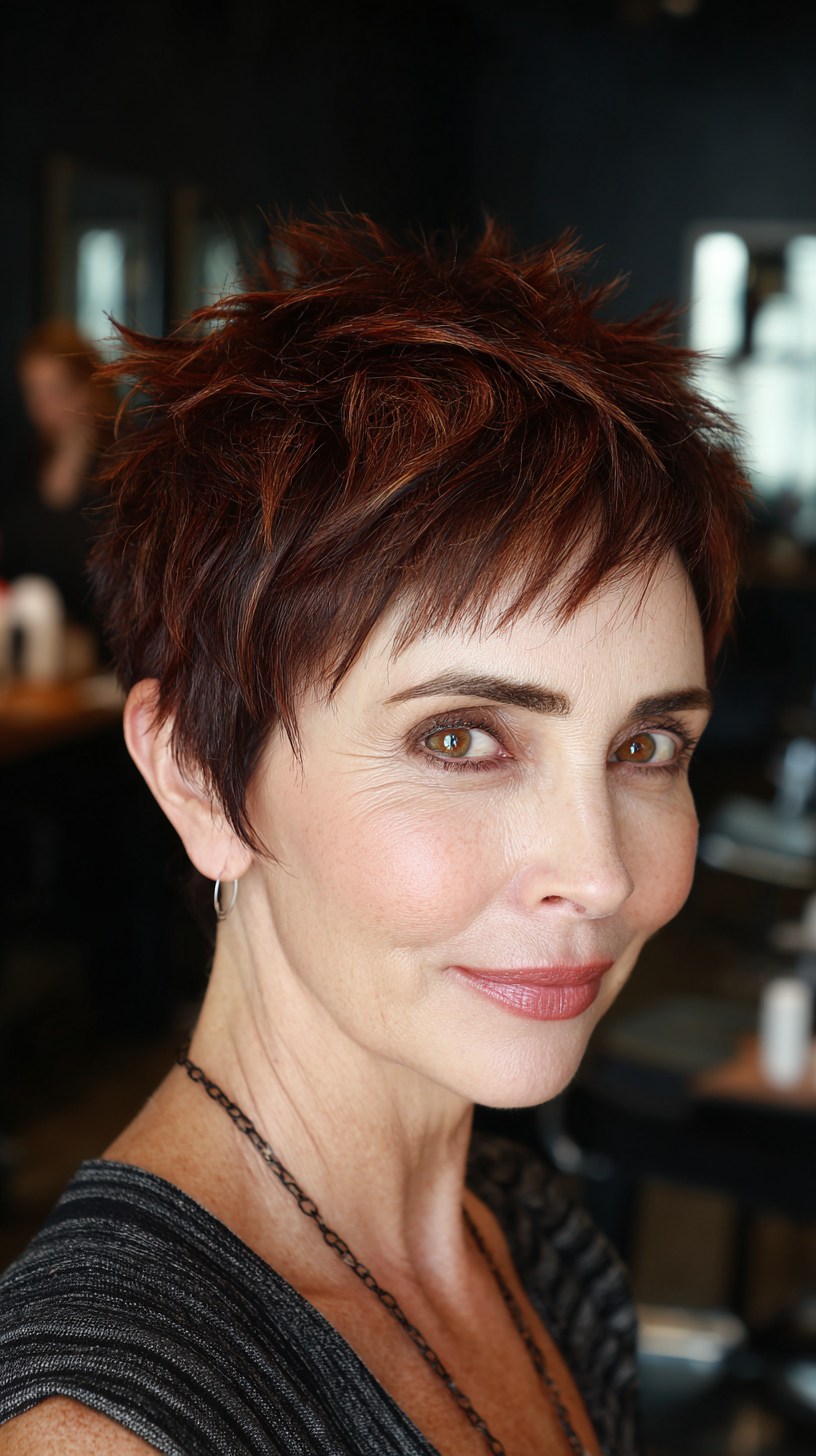 Dynamic Textured Spiky Cut with Rich Auburn Highlights