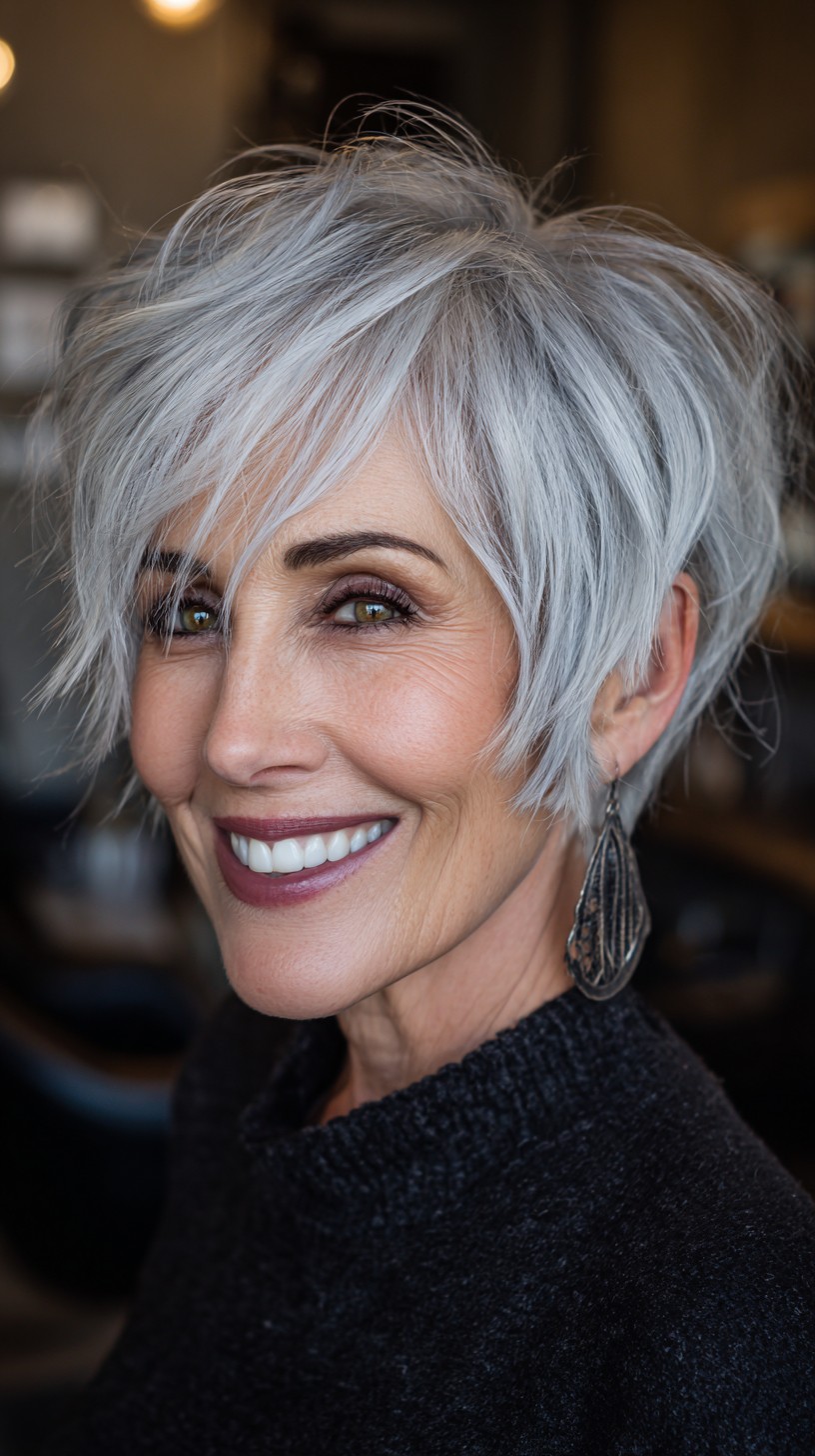 Edgy Silver Textured Pixie for Contemporary Mature Style