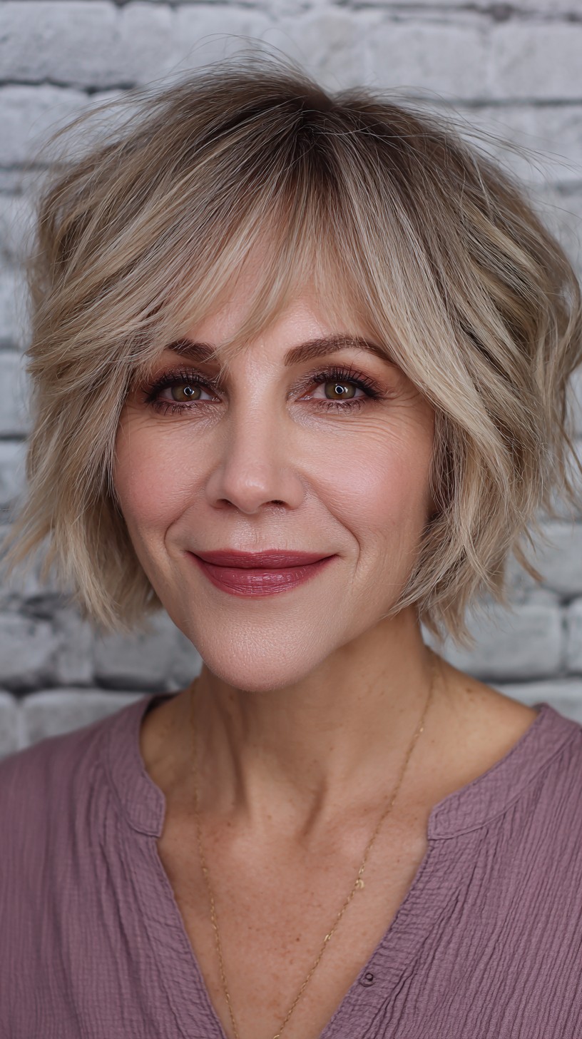 Effortless Silver Textured Bob for Mature Women