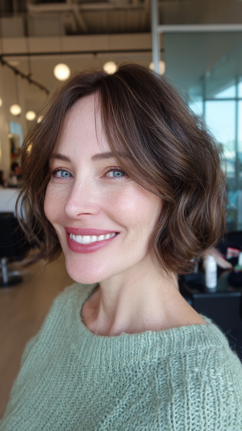 Effortlessly Chic Tousled Bob with Natural Highlights