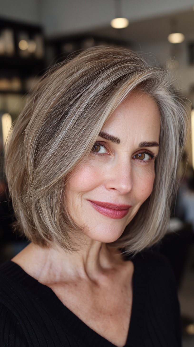 Elegant Ash Blonde Soft Balayage with Flowing Layers