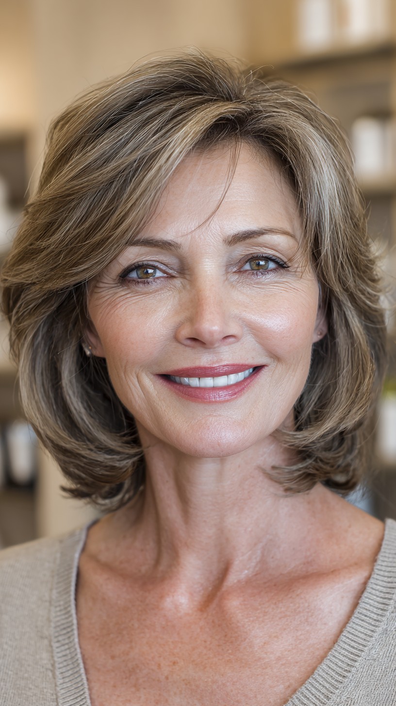 Elegant Brunette Bob with Natural Gray Highlights