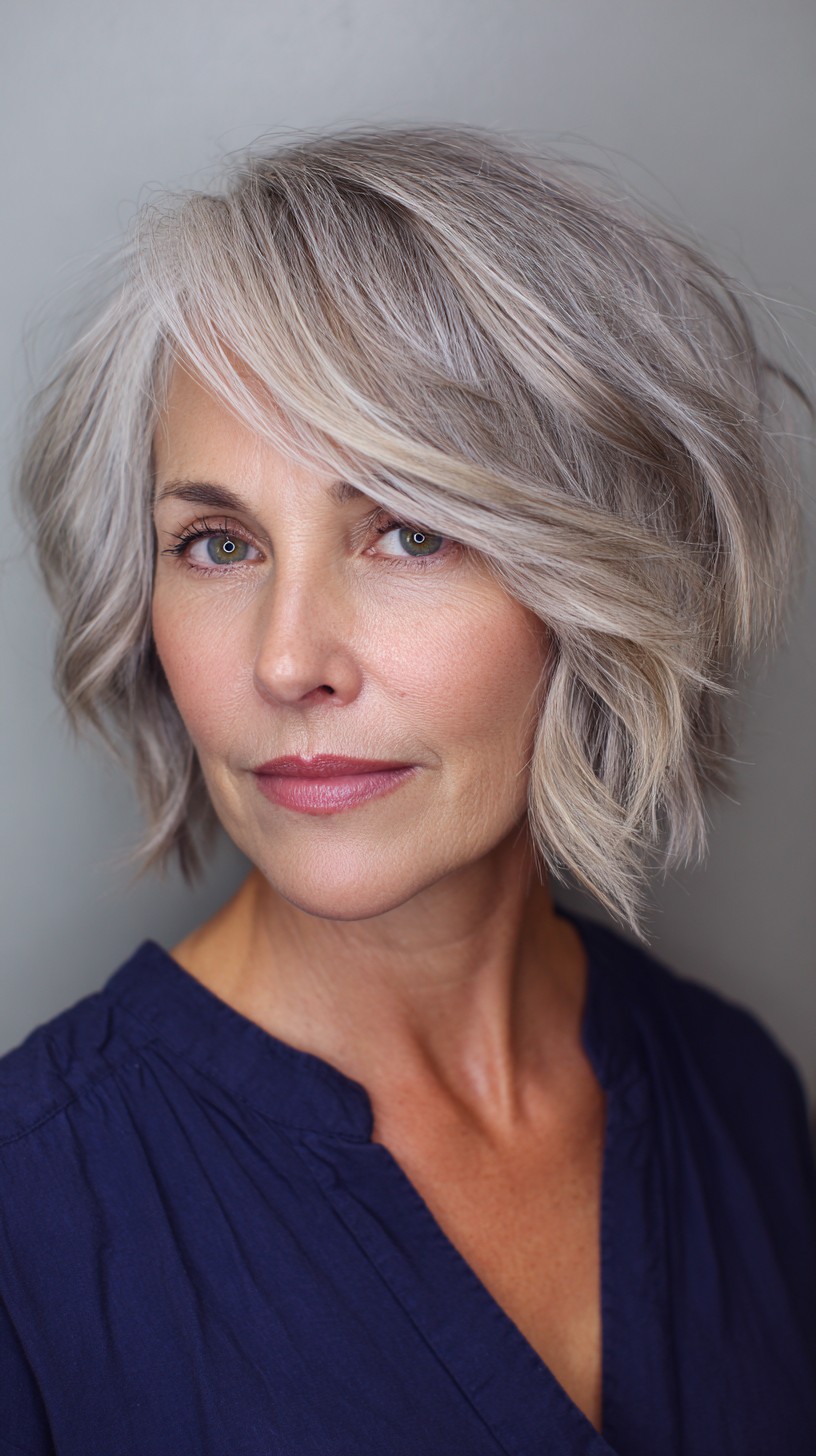 Elegant Silver Waves with Soft Layers