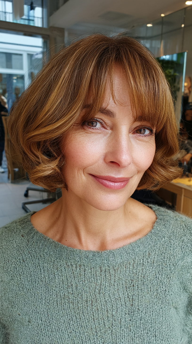 Elegant Soft Curly Bob with Subtle Layers