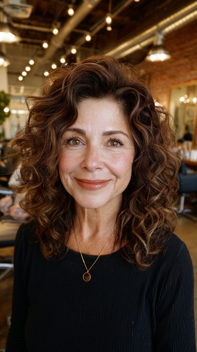 Lustrous Chestnut Curls with Volume Boost