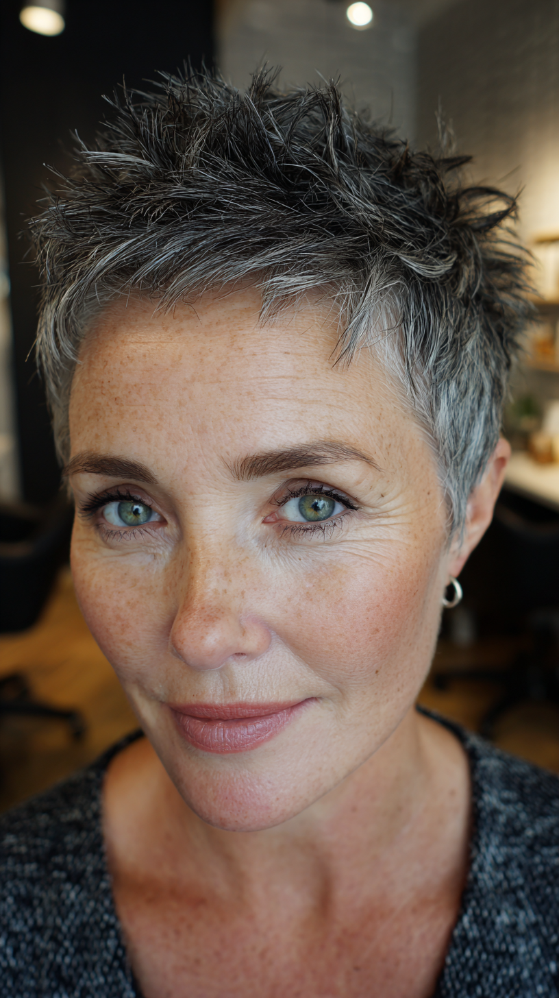 Modern Spiky Pixie Cut with Silver Highlights