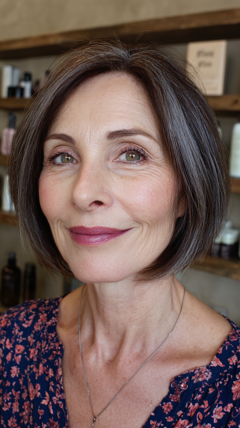 Refined Chestnut Brown Stacked Bob with Soft Contours